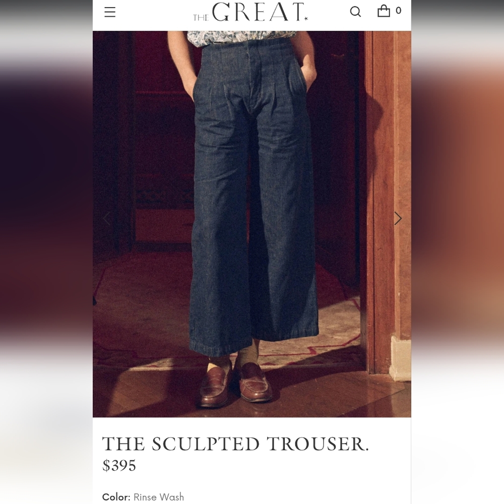 THE GREAT. The Sculpted Trouser Rinse Wash Denim Wide Leg - Picture 2 of 8